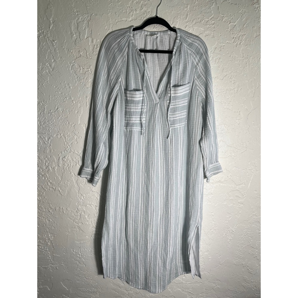 Haven Well Within Organic Cotton Gauze Striped Midi Dress Size M Coastal